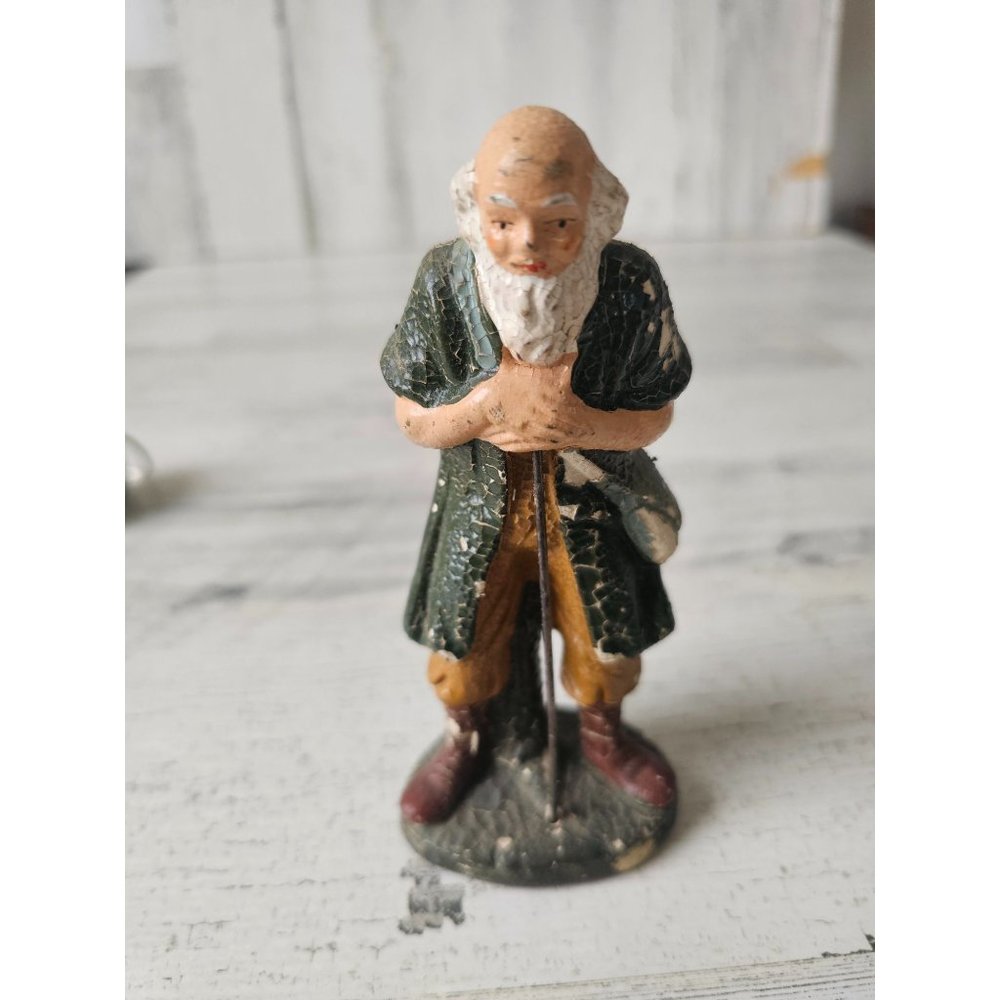 Vintage elderly man traveler Nativity Xmas AS IS